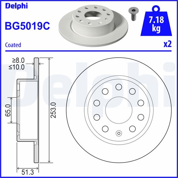 DELPHI BG5019C Fren Diski Arka 255mm Golf V-Vi Octavia 04>Toledo Iii Altea A3